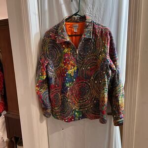 Chicos multicolor sequined full zip lined jacket size xl